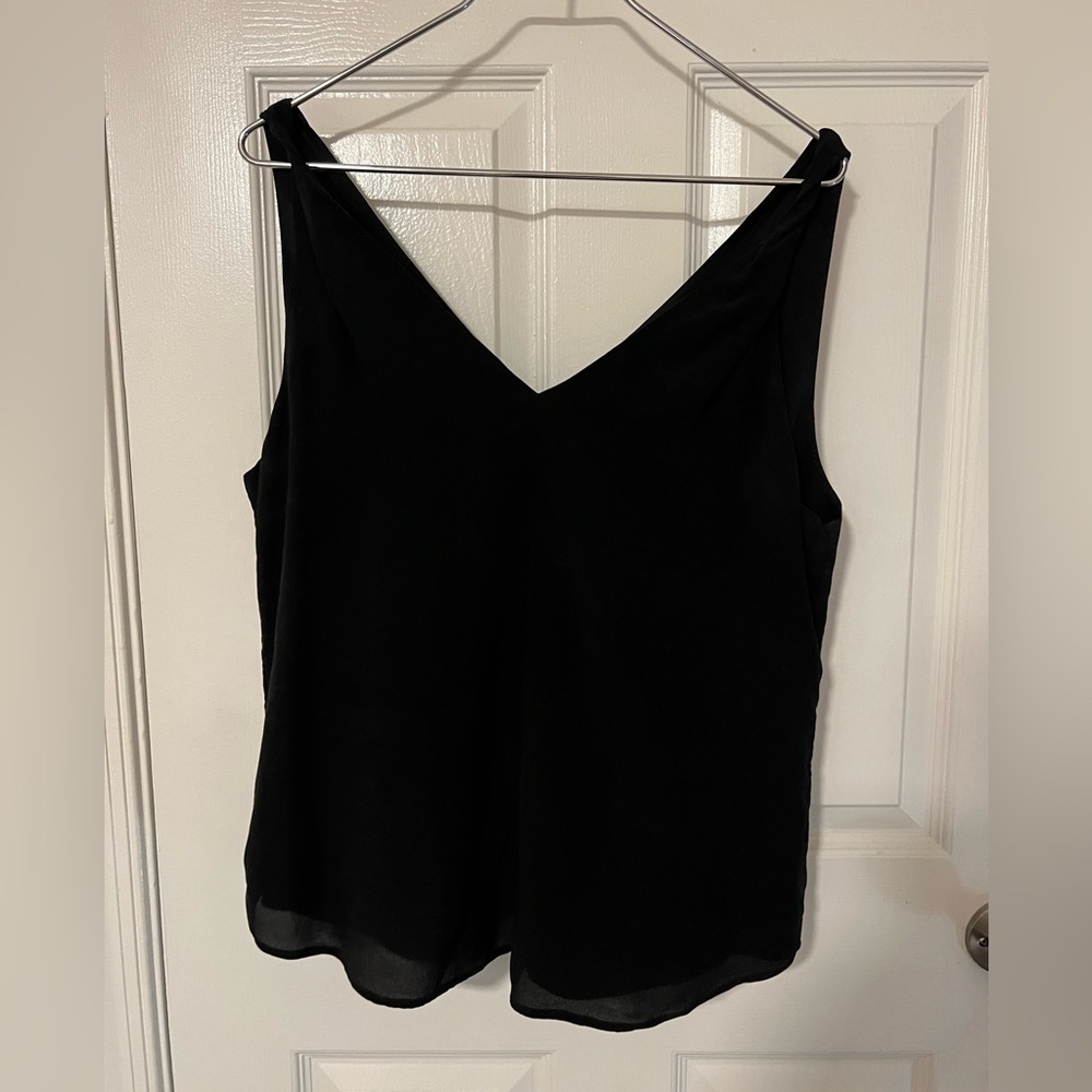 100% Silk Black V-neck Tank Top